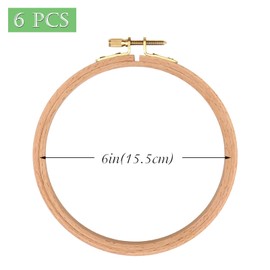ZOCONE 6 PCS Beech Wood Embroidery Hoops, Wood Circle Hoop Ring Cross Stitch Hoop for Embroidery, Cross Stitch, Needlework, Art Craft Handy Sewing and Christmas Decoration (Size-6")