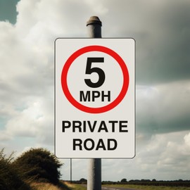 5mph private road speed limit sign- 3mm Aluminum Dibond high-visibility and durability for indoor/outdoor usage (200mm x 150mm) Ensures Safety Within 5m Viewing Distance.