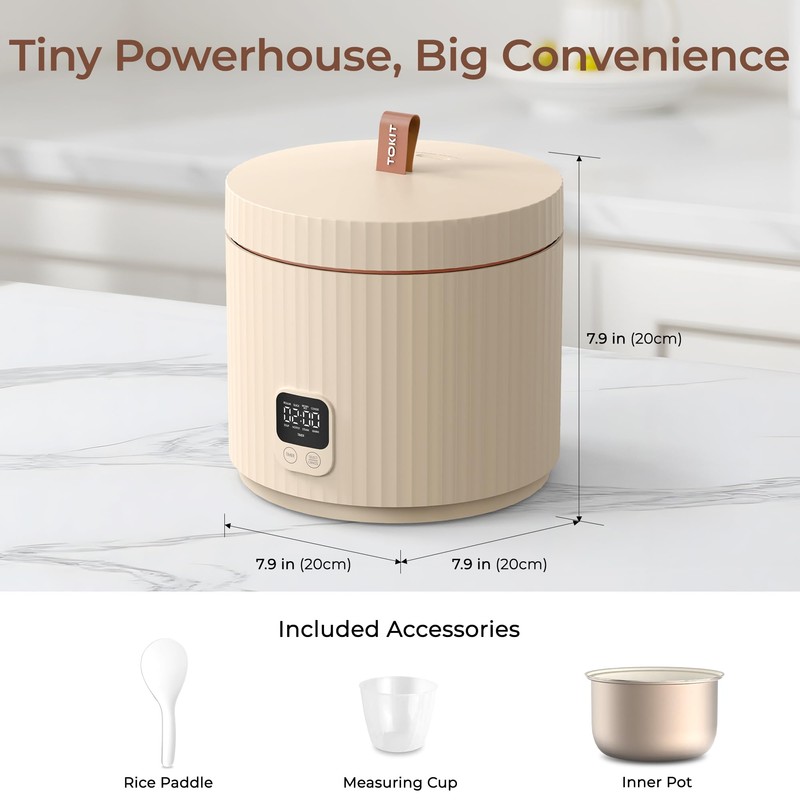 TOKIT Rice Cooker Small 3 Cup Uncooked /6 Cup Cooked,