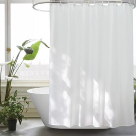 EurCross Extra-Long Shower Curtain, 220 cm Length, White, Waterproof, Washable Shower Curtain, Textile Fabric Bath Curtain, Anti-Mould, Antibacterial, 180 x 220 cm with 12 Rings