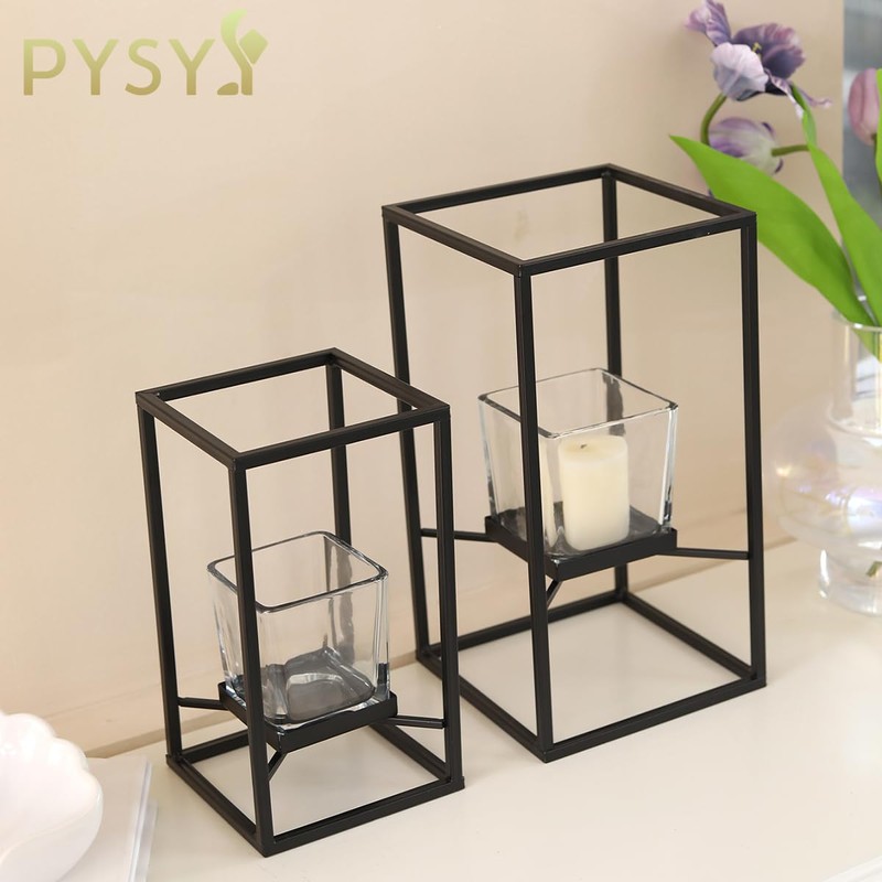 PYSYY Set of Candlestick Holders in Two Sizes, Versatile Square