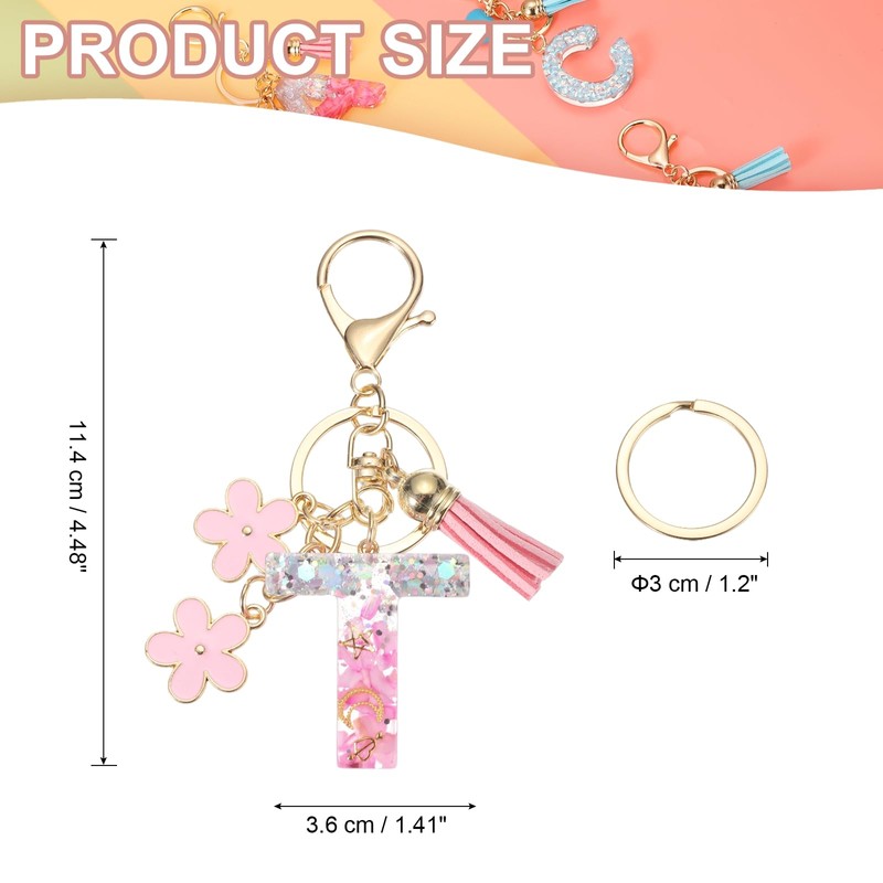 [PATIKIL] Alphabet Initial Letter Key Chain Tassel Flower Letter T