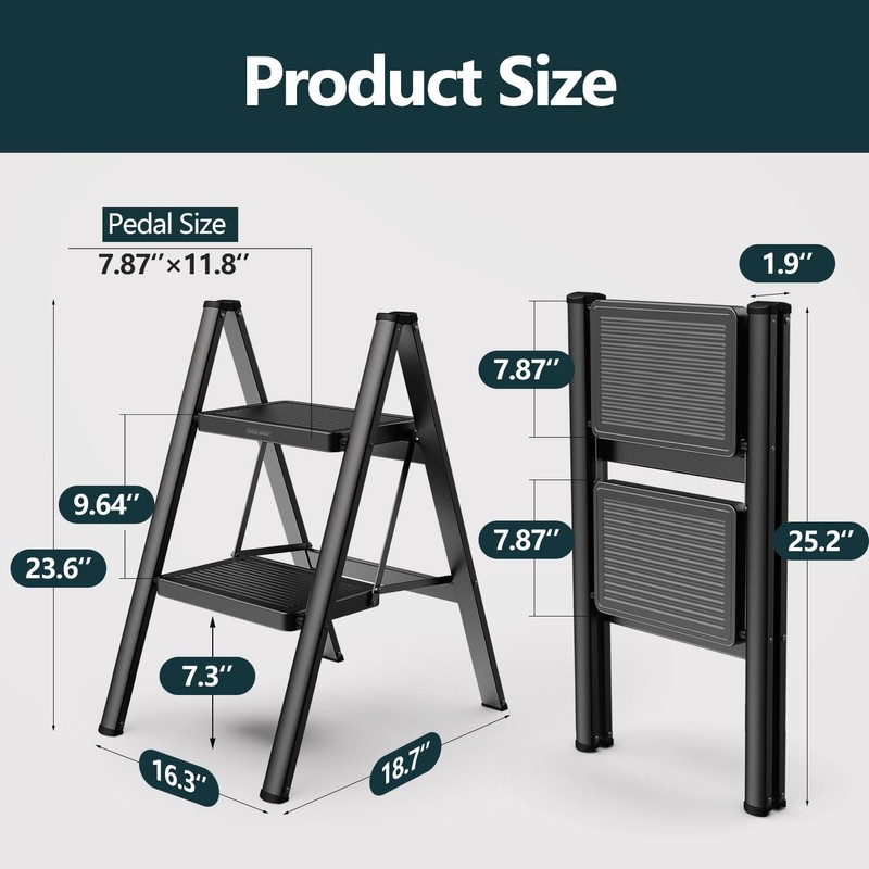 WOA WOA 2 Step Ladder, Step Stool Foldable with Wide
