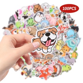 Dewocke Animal Sticker Set for Children, 100 Unique Cartoon Animals Stickers, Reward Stickers, Vinyl Waterproof & Robust, Universal for Laptop, Water Bottle, Skateboard, Car & More