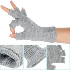 SATINIOR 4 Pairs Winter Half Finger Gloves Knitted Fingerless Mittens Warm Stretchy Gloves for Men and Women (Black, Light Grey)