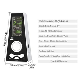 Electronic Digital Metronome with Timer Universal Electronic Metronome with Volume and Beat Speed Control, Battery or USB Cable Powered, for Guitar Piano Violin Drum
