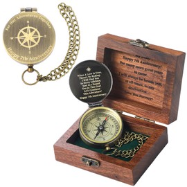 Relaxweex 7 Year Anniversary Keepsake Gift for Him Her Engraving Quote Compass with Black Walnut Box 7th Anniversary Wedding Engagement Copper Gifts Couples Gifts for Men Women Husband Wife