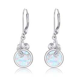 MEDWISE Opal Leverback Earrings S925 Sterling Silver Vine 8mm White Opal Dangle Earrings Opal Jewelry Hypoallergenic Earrings for Women Wife Daughter Birthday Valentine's Day Gifts