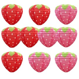 10PCS Strawberry Paper Lanterns Red and Pink Hanging Strawberry Decor Fruit Themed Party Supplies for Party Decorations (Red and Pink)