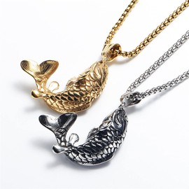 PAMTIER Unisex Retro Lucky Sign Chinese Koi Carp Cyprinoid Fish Amulet Pendant Necklace a Fish Leaping Over The Dragon Gate Asian Art Gold with Chain