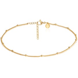 day.berlin Women's Anklet Point 18 K Gold-Plated Anklet 22 cm + 5 cm, Variable Length with Small Balls Made of 316L Stainless Steel, Nickel-Free and Waterproof, Stainless Steel