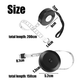 1 x 200 cm tape measure and 1 x 150 cm tape measure, automatic retractable plastic tape measure, double-sided tape measure for tailors, flexible tape measure, mini tape measure