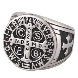 Zovivi St Benedict Exorcism Stainless Steel Ring Demon Protection Ghost Hunter CSBP, Stainless Steel