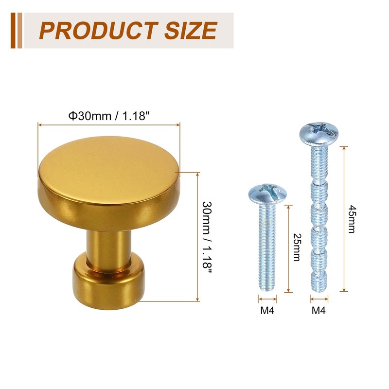 sourcing map 15Pcs Round Cabinet Knobs, 1.2" Dia x 1.18"
