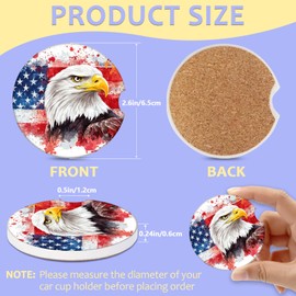 2 Pack Car Cup Holder Coaster-American Flag Eagle Absorbent Ceramic Coaster, Car Coasters for Cup Holders,Auto Accessories for Women & Men