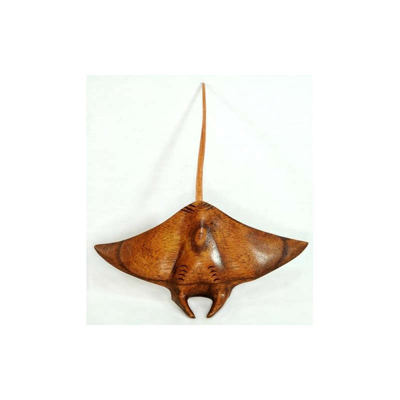 6" Wide Hand Carved Wood Hawaiian Manta Ray