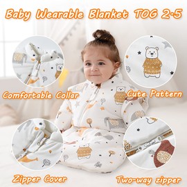Fairy Baby Sleeping Bag 2.5 Tog Winter Long Sleeves Kid Sleep Sack Swaddle Soft Warm Wearable Blanket Wrap with Two-way Zipper for Newborn Boy Girl