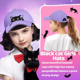 Girls Cute Cat Baseball Cap Kids Ponytail Hat Quick Dry Summer Outdoor Sports Trucker Hats for 5-15 Years Lavender