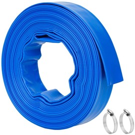 Pool Backwash Hose 1.5" x 50 FT - Heavy Duty Burst Resistant PVC Pool Pump Hose for Inground Pools, Sump Pump Discharge & Filter Drainage, with Clamp (Blue)