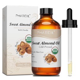 Organic Sweet Almond Oil 118ml – 100% Pure and Natural Cold-Pressed Sweet Almond Carrier Oils for Skin, Hair, Face, Nails, Massage, USDA Certified