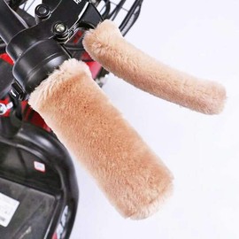 Beige motorcycle winter handlebar fur cover bicycle / 베이지 오토바이 겨울용 핸들 털 커버 자전거