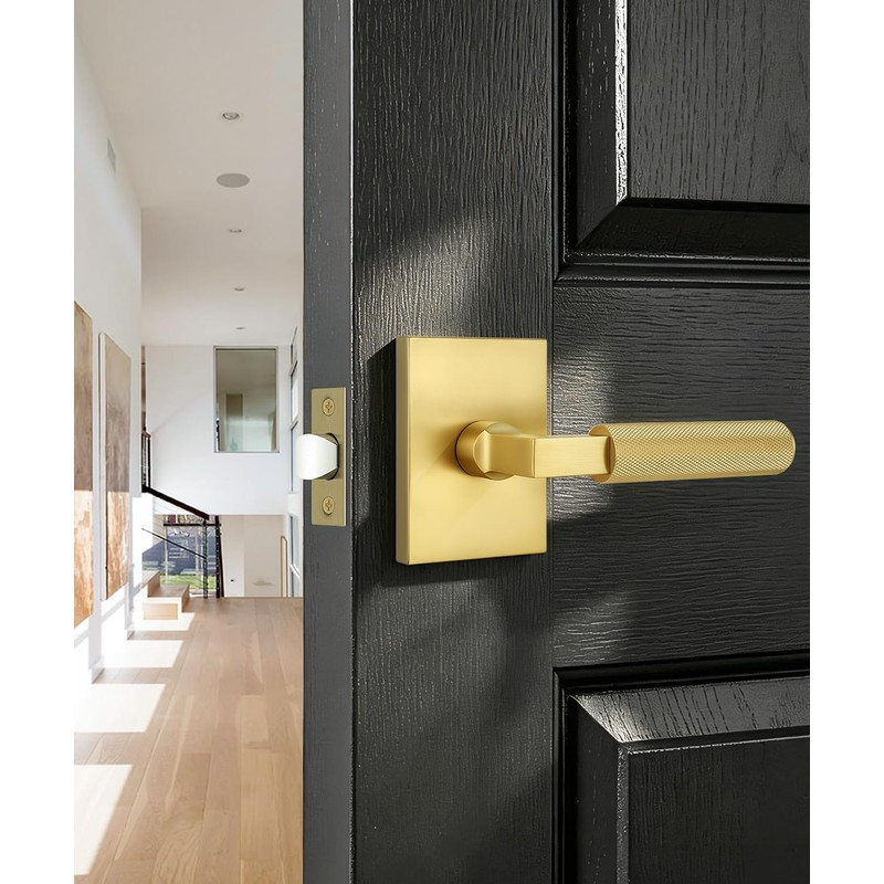 2 Pack Gold Door Handle, Knurled Passage Door Handles for