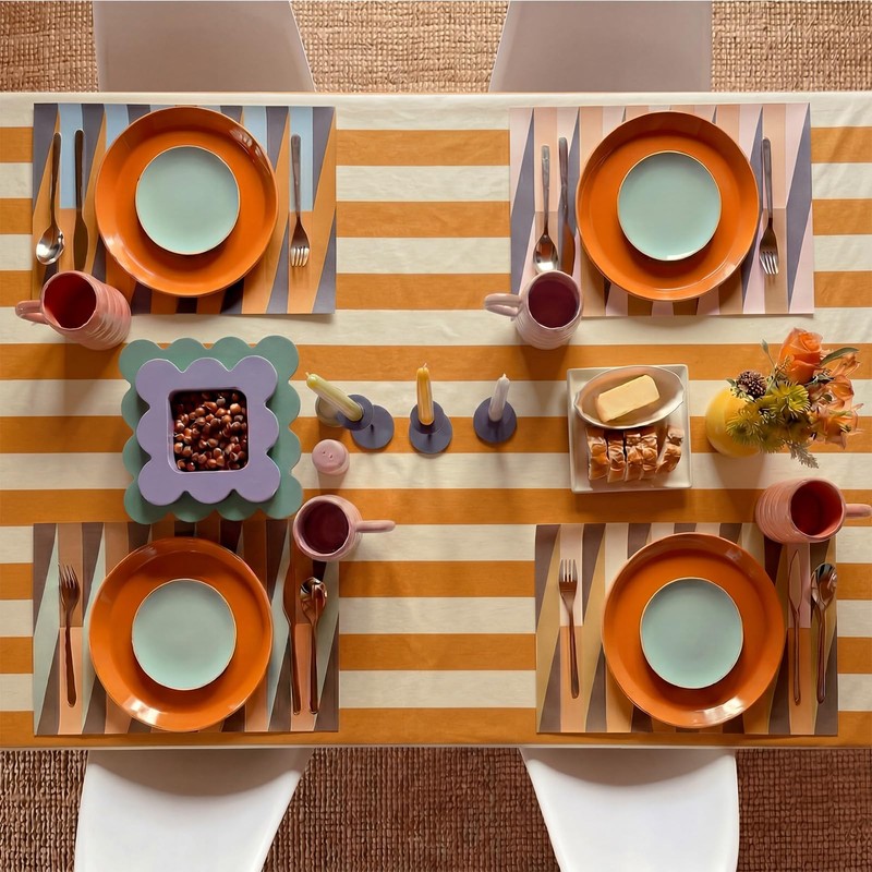 Tudomro 1 Pcs Ruffle Edge Striped Tablecloth, 84'' x 60''