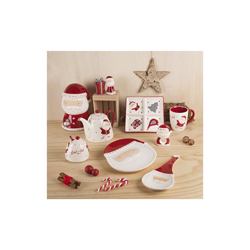 Excelsa Xmas Country Style Posamestolo, Ceramica, Bianco/Rosso