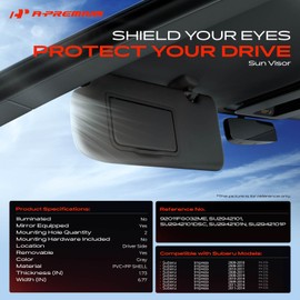 A-Premium Driver Left Side Sun Visor Compatible with Subaru Impreza 2008 2009 2010 2011 2012 2013 2014 - with Vanity Mirror, Without Vanity Light, Gray Color - Replaces 92011FG032ME, 92011-FG032-ME