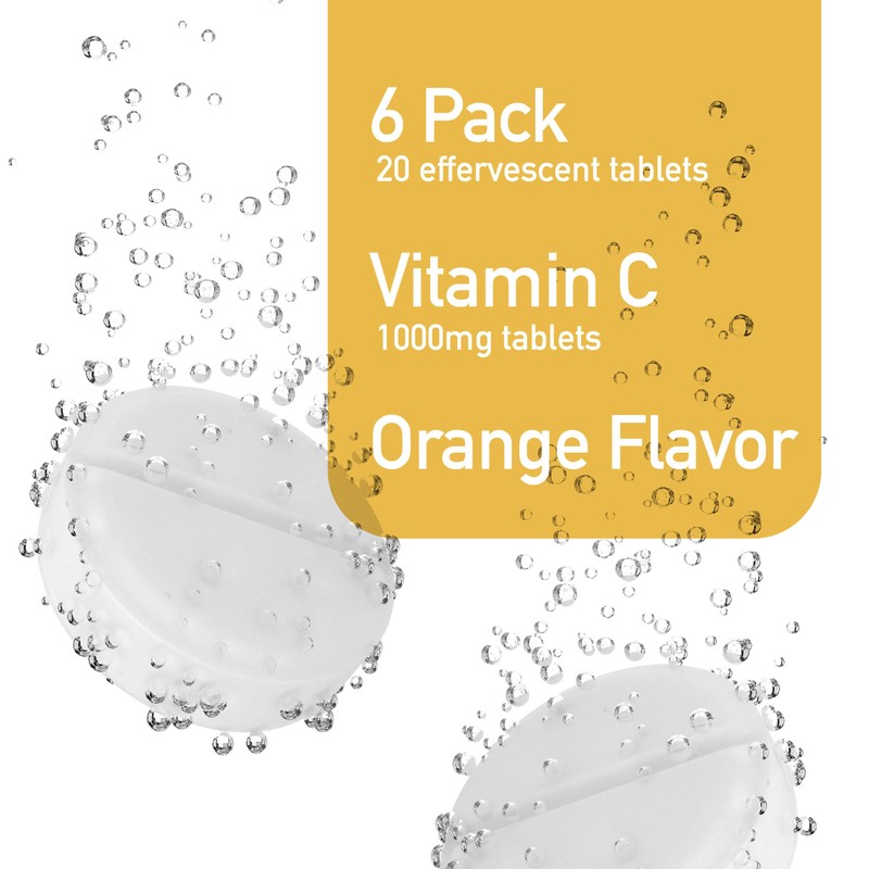 Effervescent Vitamin C 1000mg Dietary Supplement, 6-Pack, 120 Tablets