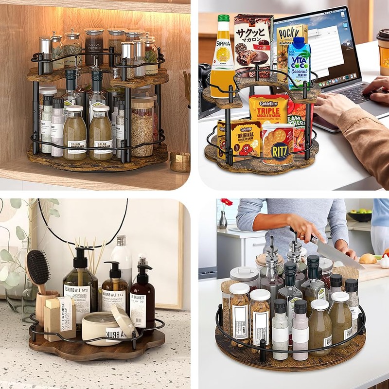 12" Wood Lazy Susan Rotating Spice Rack Spice Turntable Organizer