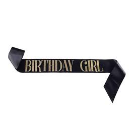 Dadam Birthday Sash for Girls Black Satin Birthday Girl Sash with Gold Glitter Lettering Party Favors, Supplies and Decorations