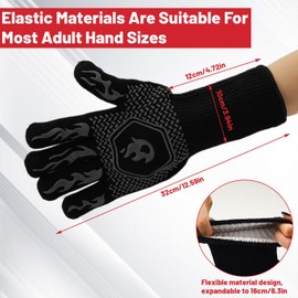 Roucerlin 1 Pair 1472 ℉ BBQ Gloves, Non-Slip Grill Gloves for Men Women, Grilling Gloves Oven Mitts with Fingers for Cooking Barbecue Baking Smoker (12.5", Black)