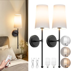 Aipsun 2 Packs Black Battery Operated Wall Sconce, Modern Rechargeable Wireless Wall Lights Indoor Dimmable LED Wall Mount Light 3 Color Temperatures (Bulbs Included)