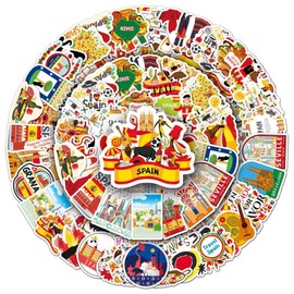 Pack of 50 Spain Stickers Car Laptop Phone Guitar Skateboard Motorcycle Bicycle Spain Stickers Set Vinyl Waterproof Aesthetic Stickers for Teenagers Children Adults