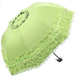 Zmgmsmh Foldable Lace Parasol Travel Sun Rain Umbrella Compact Anti UV Resistance Princess Sun Umbrella for Women Girls (Lace Light Green)