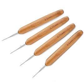 Dreadlock Pigtails Crochet Braided Hair Braiding Tools Bamboo Pattern Crochet Tools Set Dread Crochet Hooks (Set of 4) 0.5mm 0.75mm Different Shapes Dreadlock Crochet Alloy Bamboo Crochet Hooks