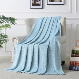 FY FIBER HOUSE Fleece Cuddly Blankets with Snake Line, Extra Soft Fluffy Blankets, Lightweight, Cosy Microfibre Sofa Blanket / Wool Blanket for Office, Armchair and Camping, 150 x 200 cm, Light Blue