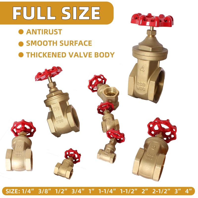 3/4" NPT Brass Gate Valve, Heavy Duty Female x Female