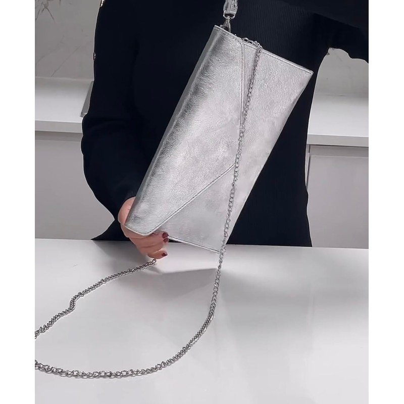 XL Silver Leather Clutch Bag