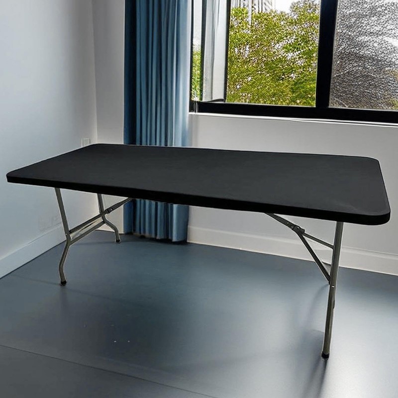 Black Rectangle Tablecloth - 6 Ft Elastic Picnic Table Cloth