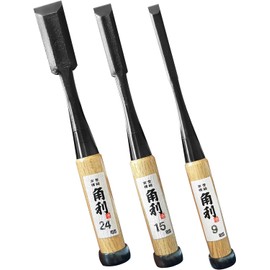 KAKURI Mortise Chisels 3-piece Set Chamfered White Oak Handle Total Length: 8.5 inches (215 mm) Blade Tips: 0.35/0.59/0.94 inches (9/15/24 mm) Chisels DIY Sunday Carpentry Woodworking Tools Carving