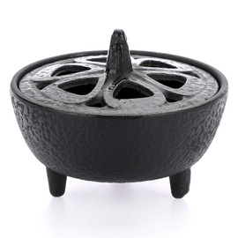 JUXYES Vintage Tripod Incense Burner Holder with Lid, Cast Iron Incense Holder Metal Cauldron Censer Antique Cone Coil Incense Burner Holder for Incense Resins, Cones or Wax Melts