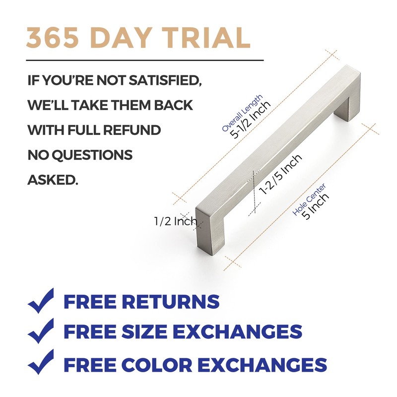 Ravinte 30 Pack 5 Inch Stainless Steel Cabinet Handles Square