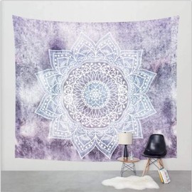 Purple Flower Indian Mandala Psychedelic Tapestry Wall Art Hanging Tapestry Dorm Decor Picnic Mat (51"H x 60"W, Purple)
