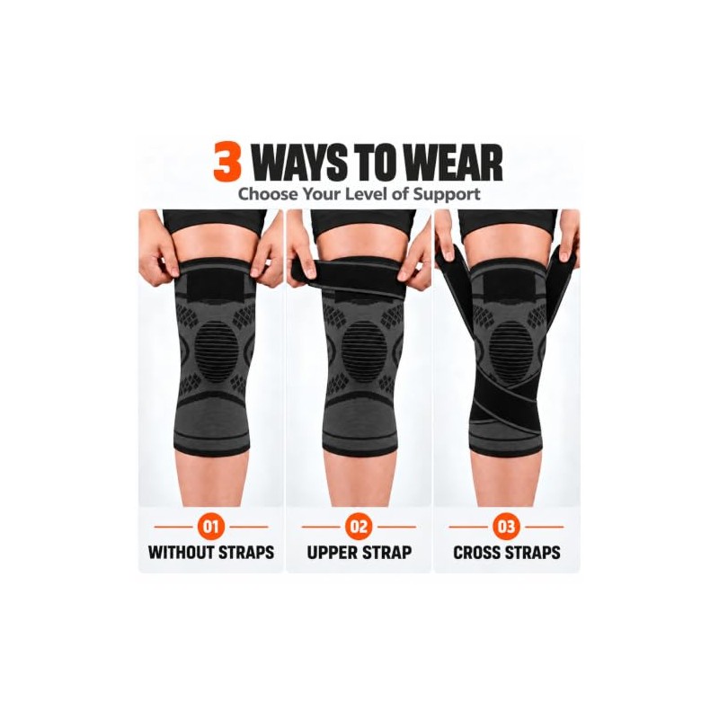 WHLICKS Knee Support for Men/Women with Strap (2 Pack), Sports