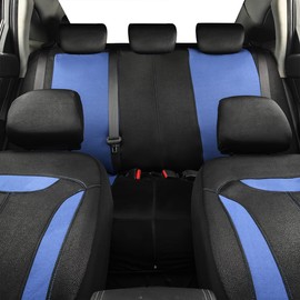 CAR PASS 3D Air Mesh in Cloth Leather Grain Breathable Car Seat Covers Full Set, Universal Compatible Fit 95% Car,SUV,Truck,Sedan,Van,Automotive, 3zipper Rear Bench Armrest Airbag Sports, Black Blue