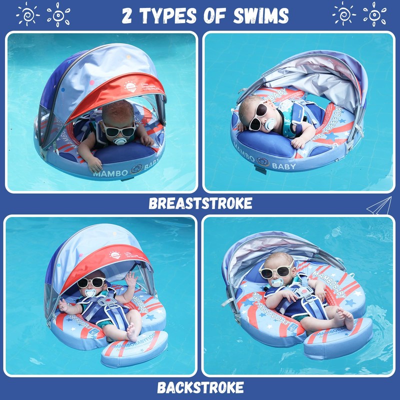 Mambobaby Baby Swim Float with Canopy Non-Inflatable Infant Pool Float