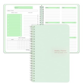 Agenda Semanal Sin Fecha, Cuaderno Espiral A5 Inglés, Agenda de Trabajo, Notas Semanales, Cubierta de PVC Impermeable (verde claro)                   