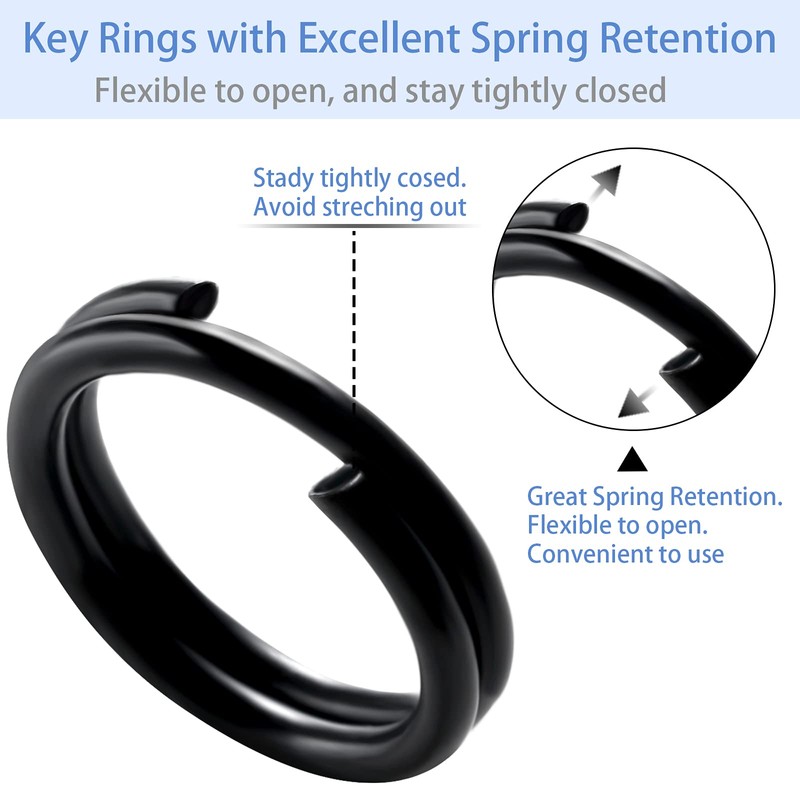50 Pieces Black Split Rings 10 mm Metal Round Key